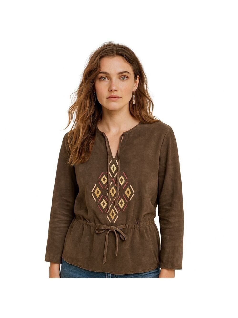 Vintage 1970s Cortefiel Brown Suede Leather Tunic Boho Hippie Festival Retro M